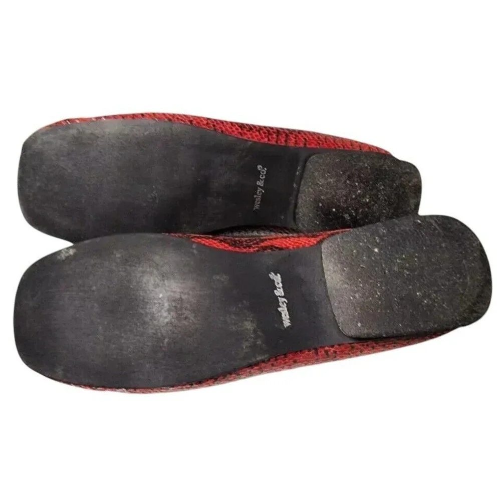 Wesley & Co Red Leather Snakeskin Loafers Size 9.5